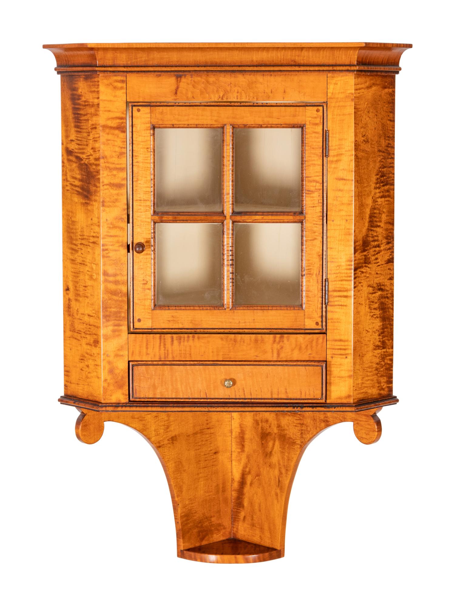 A DR Dimes Tiger Maple Hanging Corner Cabinet