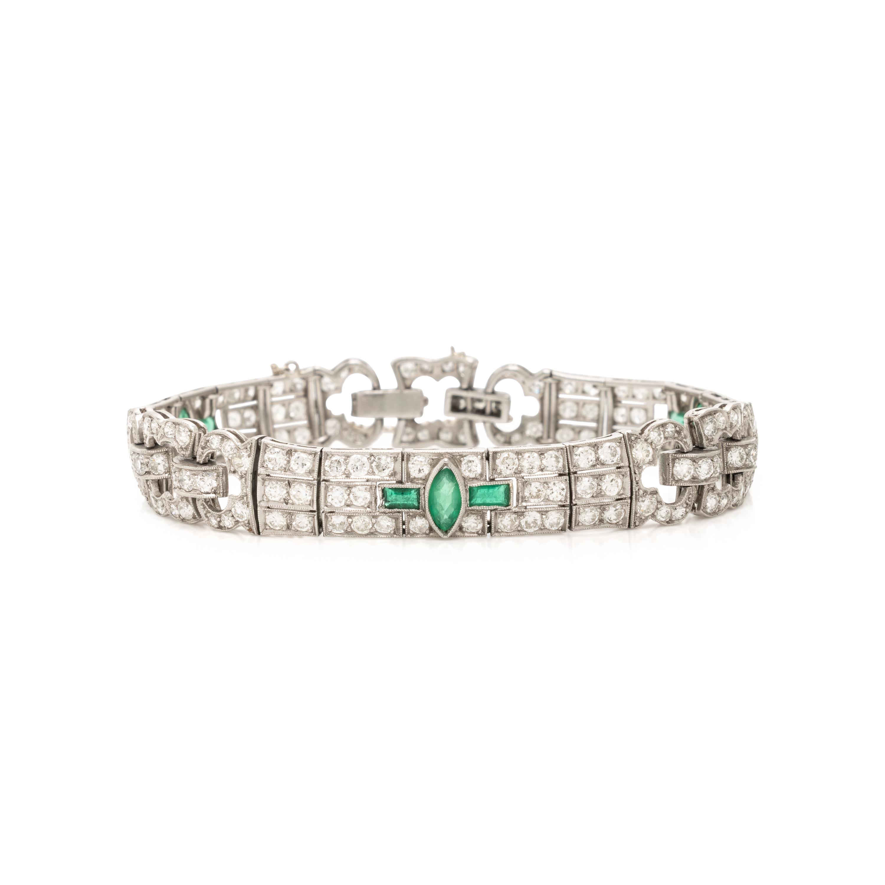 Art Deco, Diamond and Emerald Bracelet