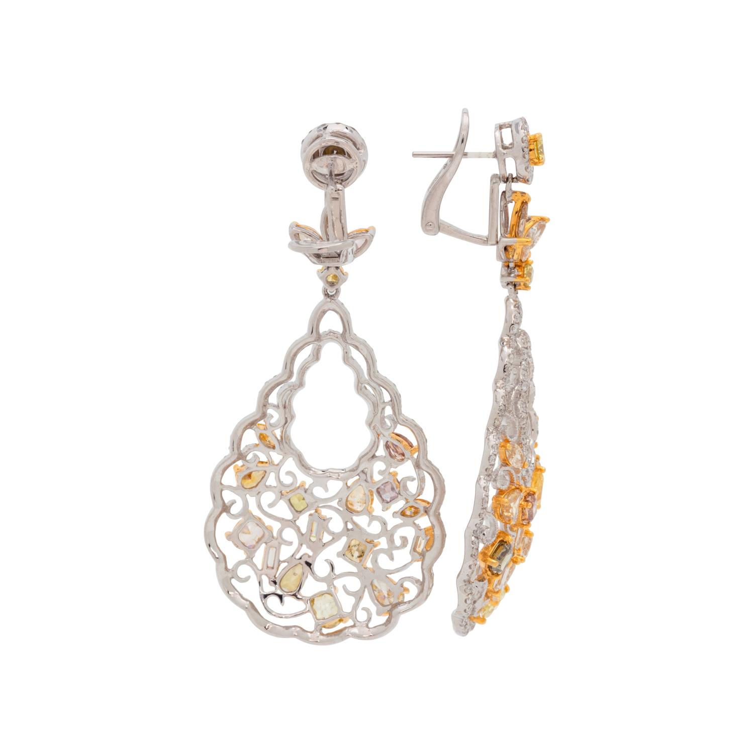COLORED DIAMOND AND DIAMOND EARCLIPS