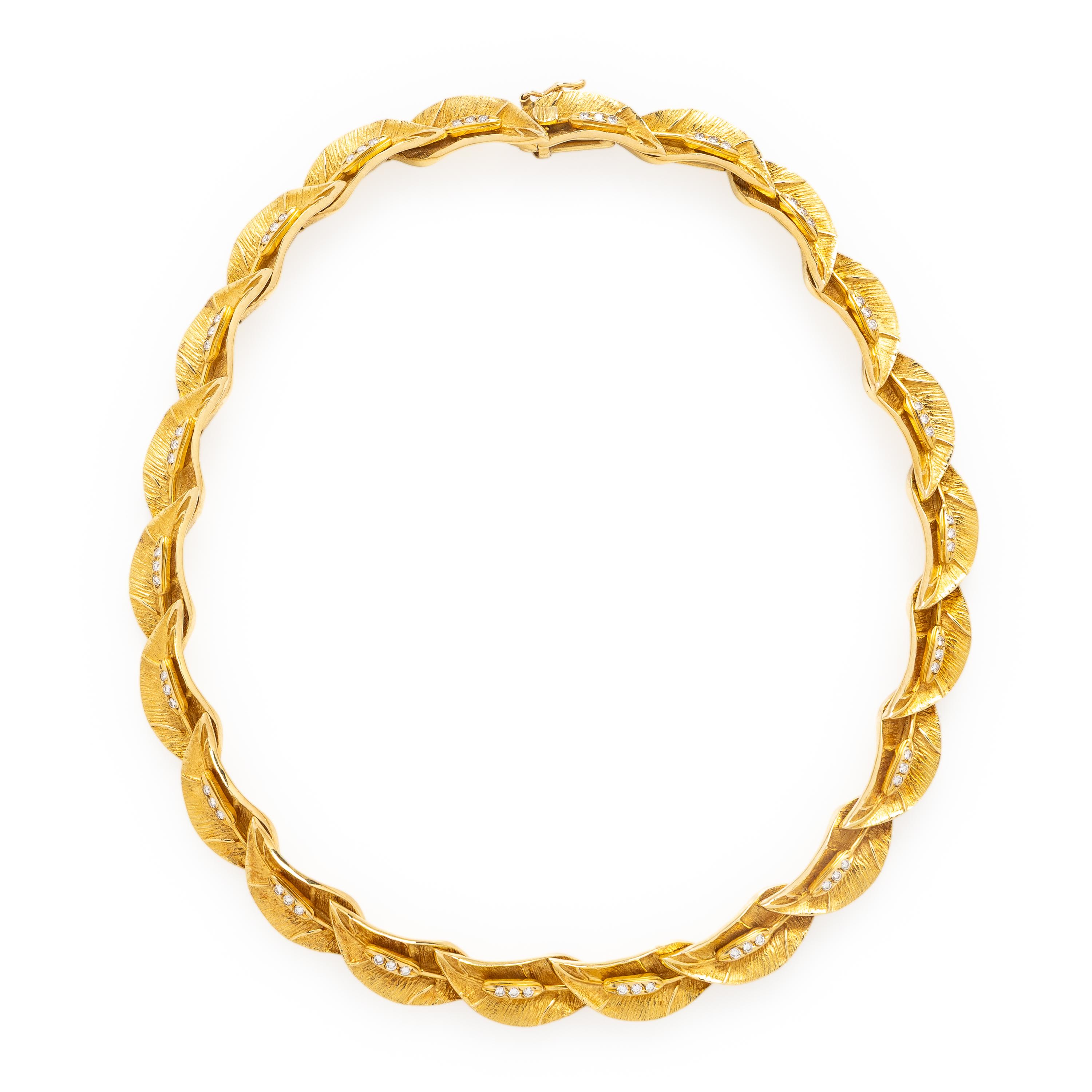 Maramenos & Pateras, Yellow Gold and Diamond Leaf Necklace
