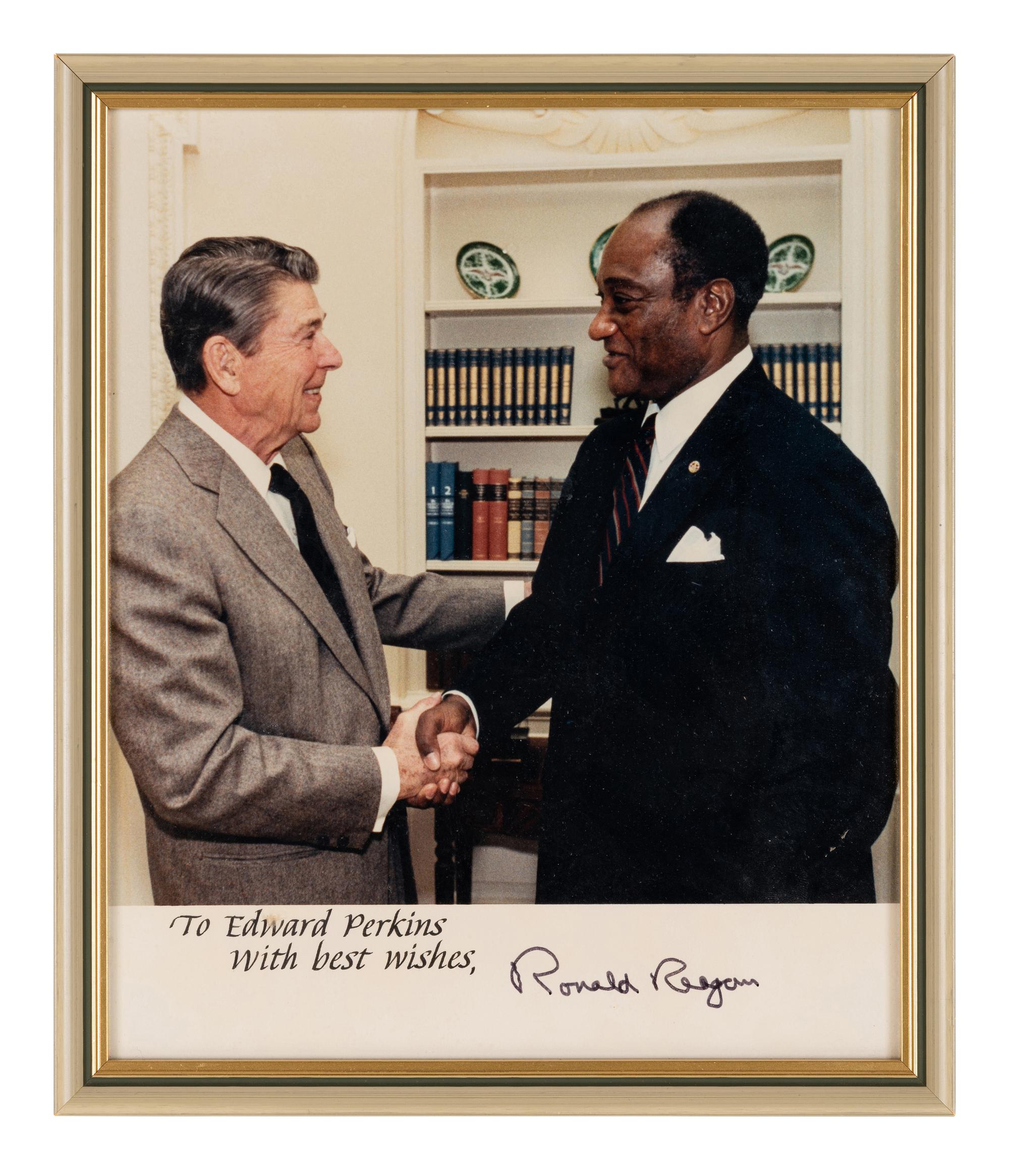 [PERKINS, Edward Joseph (1928-2020)]. A group of 9 documents or photographs by Presidents Nixon, Reagan, or Bush to Perkins, presumably with secretarial or facsimile signatures, including: