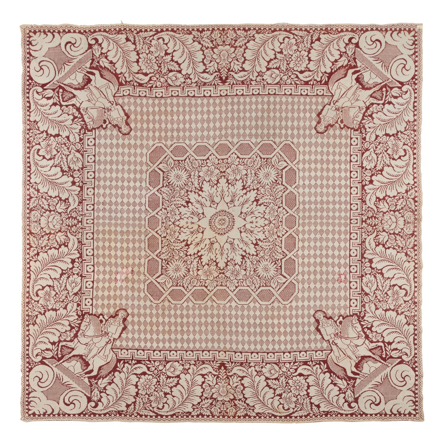 Two Jacquard Woven Cotton and Wool Coverlets