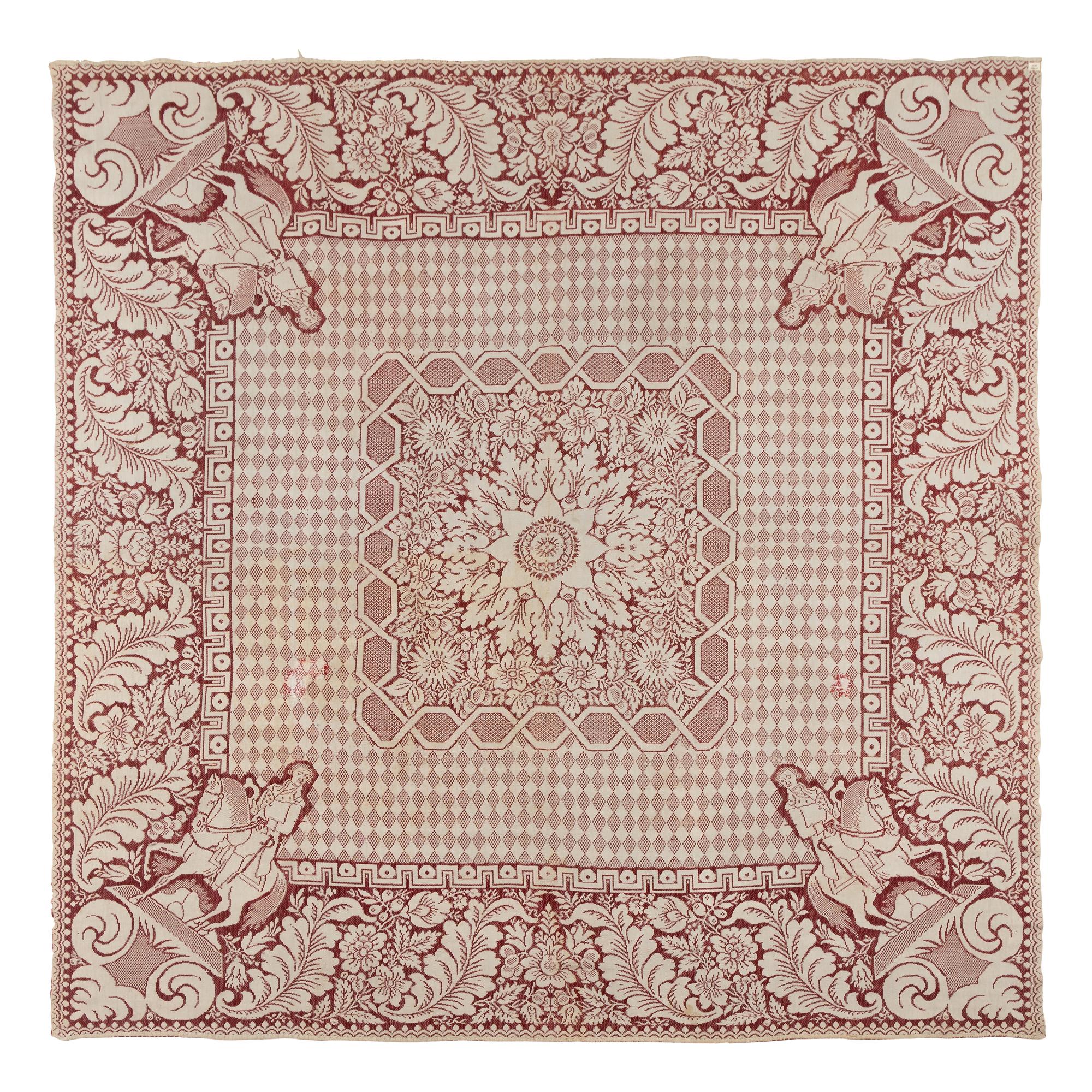 Two Jacquard Woven Cotton and Wool Coverlets
