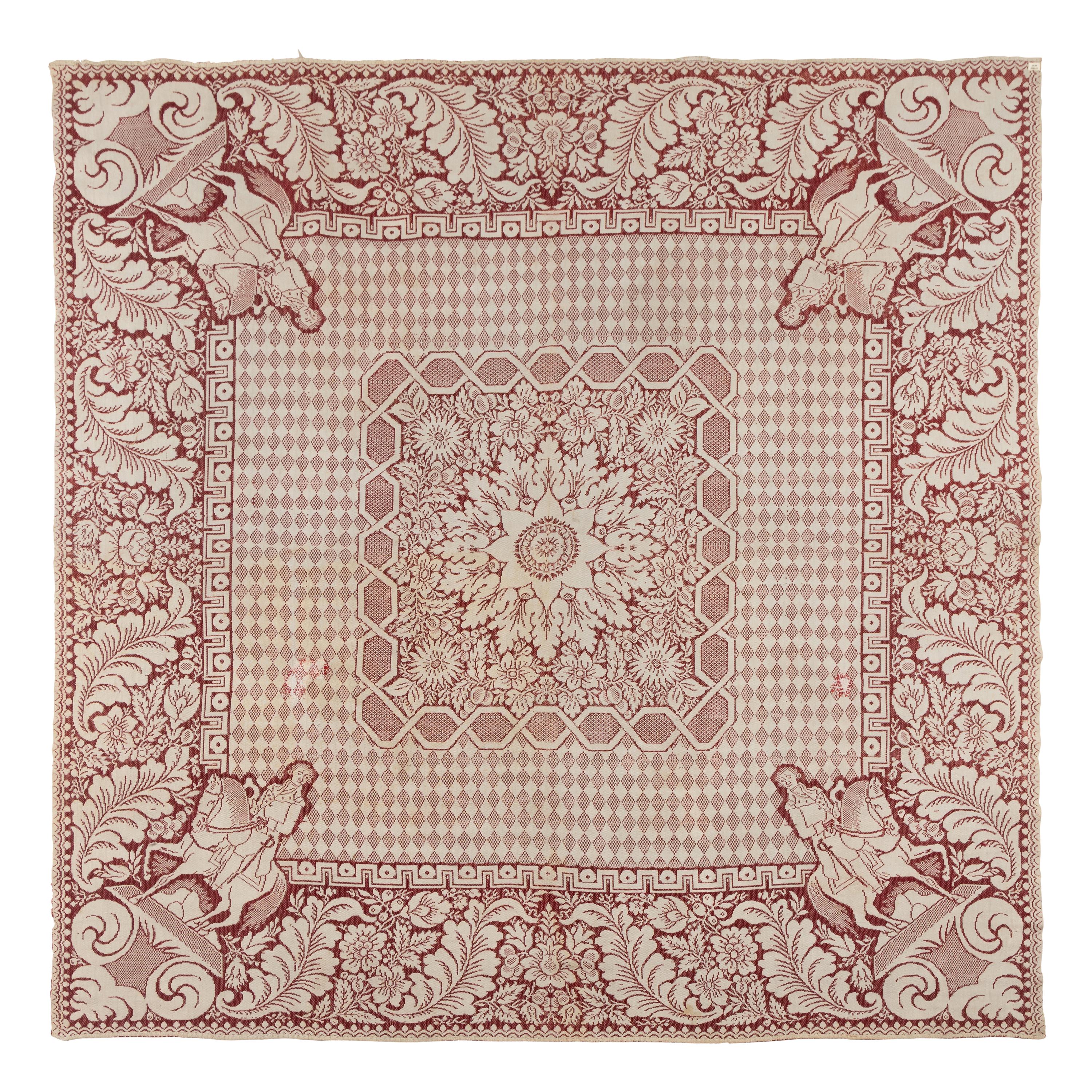 Two Jacquard Woven Cotton and Wool Coverlets
