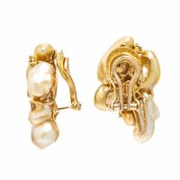 Yvel, Baroque Cultured Pearl, Colored Diamond, and Yellow Gold Earrings