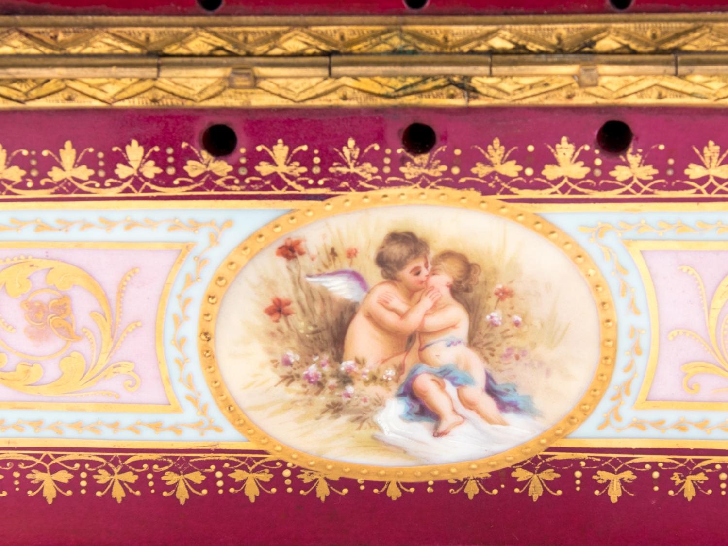 A Vienna Gilt Metal Mounted, Painted and Parcel Gilt Porcelain Table Casket