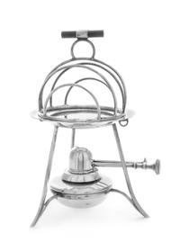 A George V Silver Toast Warming Rack, maker's mark obscured, London, 1912, the four-slice rack with a removable base plate raised on a