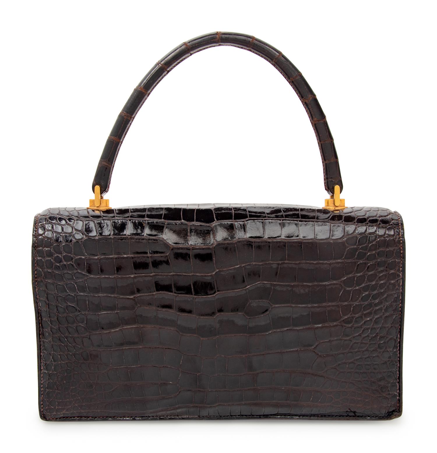 Hermès Chocolate Brown Crocodile Sac Torpedo Handbag,