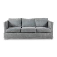 A Custom Velvet-Upholstered Three-Cushion Sofa with Leather Piping