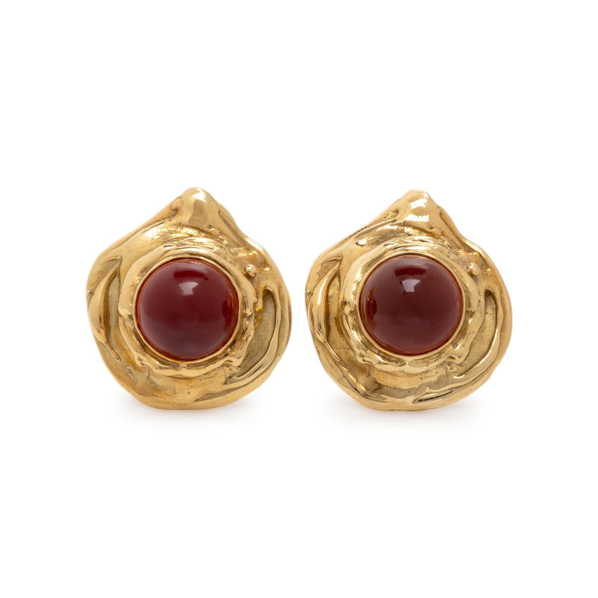 Elizabeth Gage, Carnelian and Yellow Gold Earrings