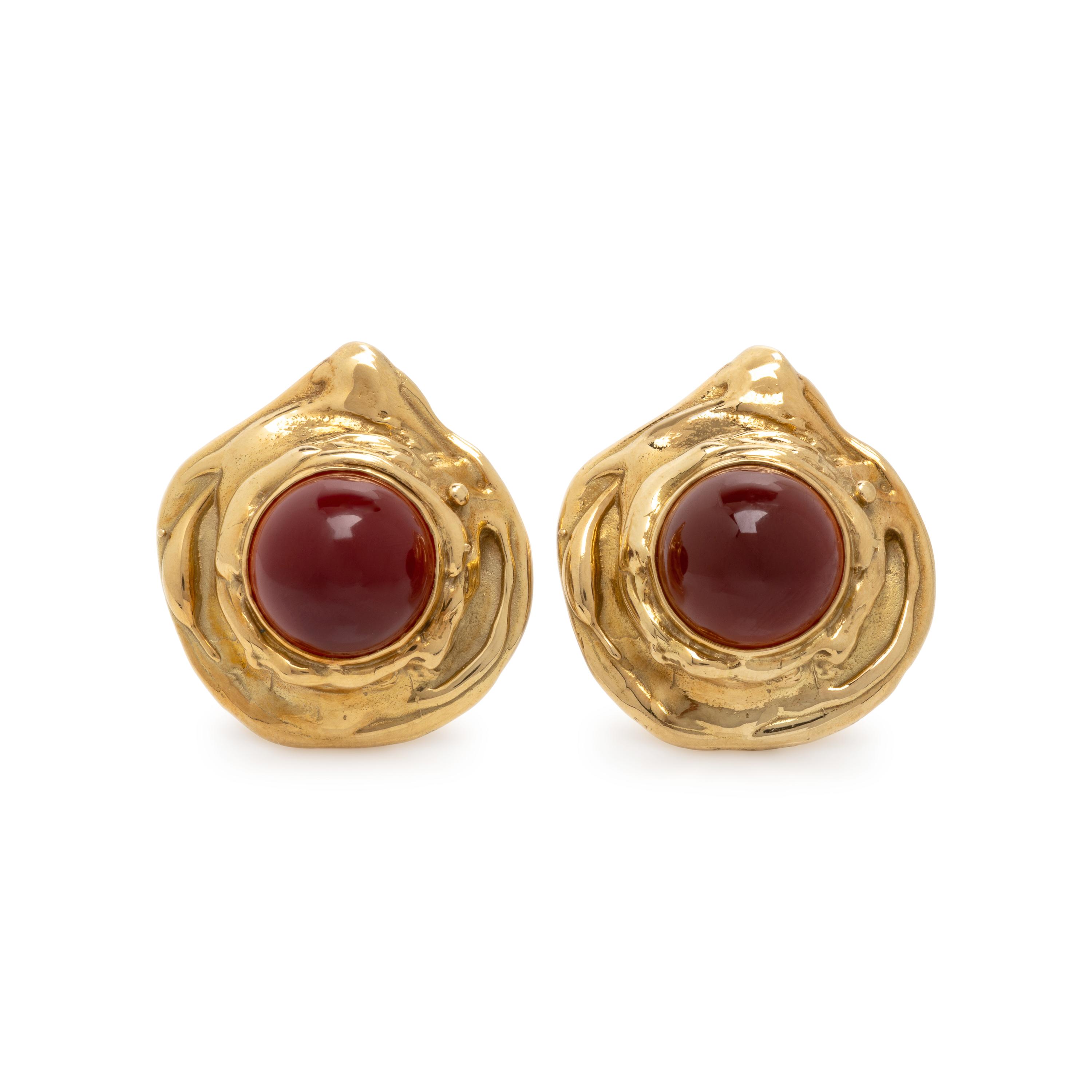 Elizabeth Gage, Carnelian and Yellow Gold Earrings