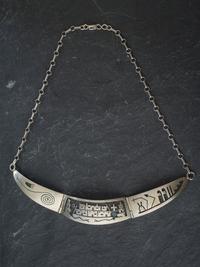 Silver Overlay Link Necklace, with Pueblo Scene