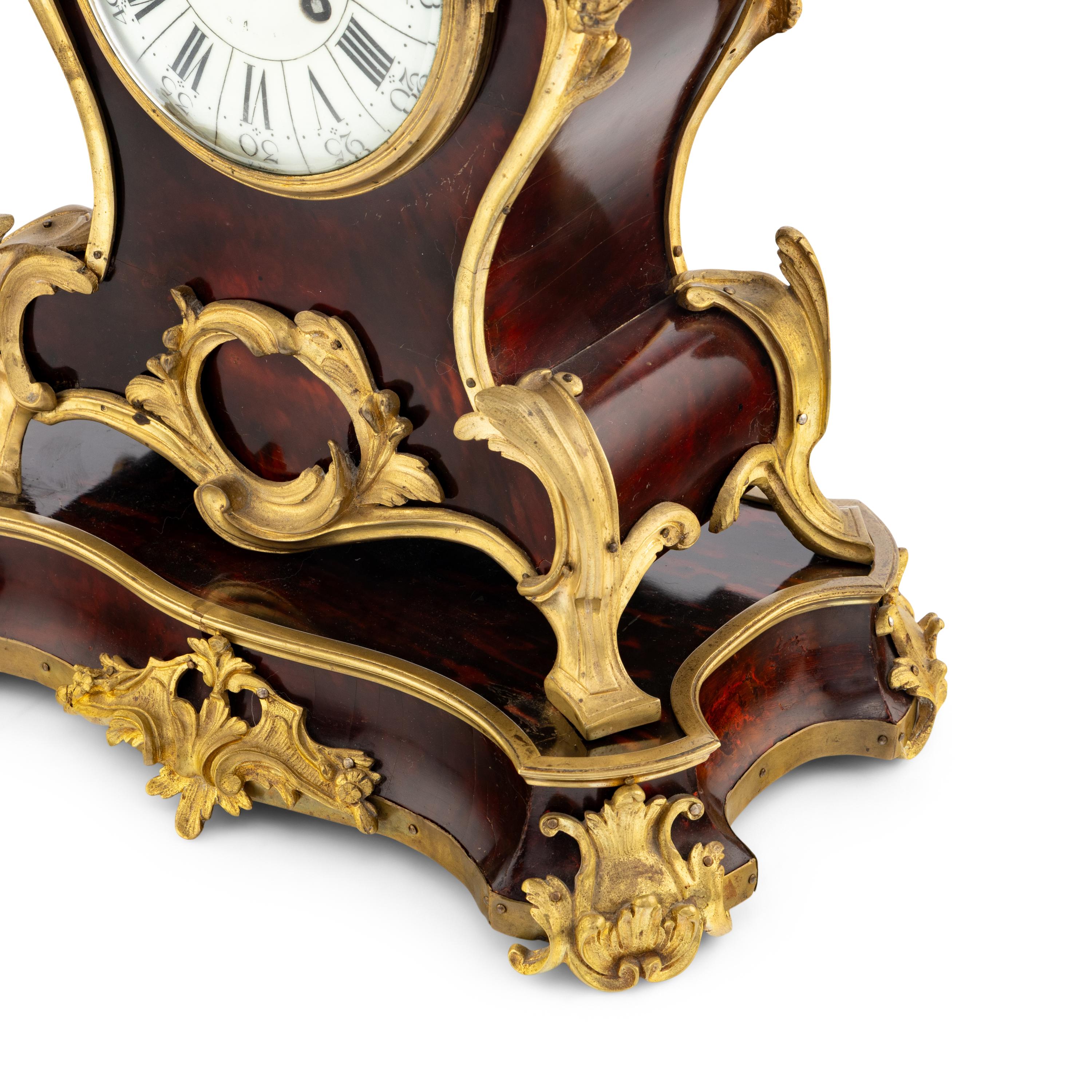 A French Gilt Bronze Mounted Faux Tortoise Shell Mantel Clock
