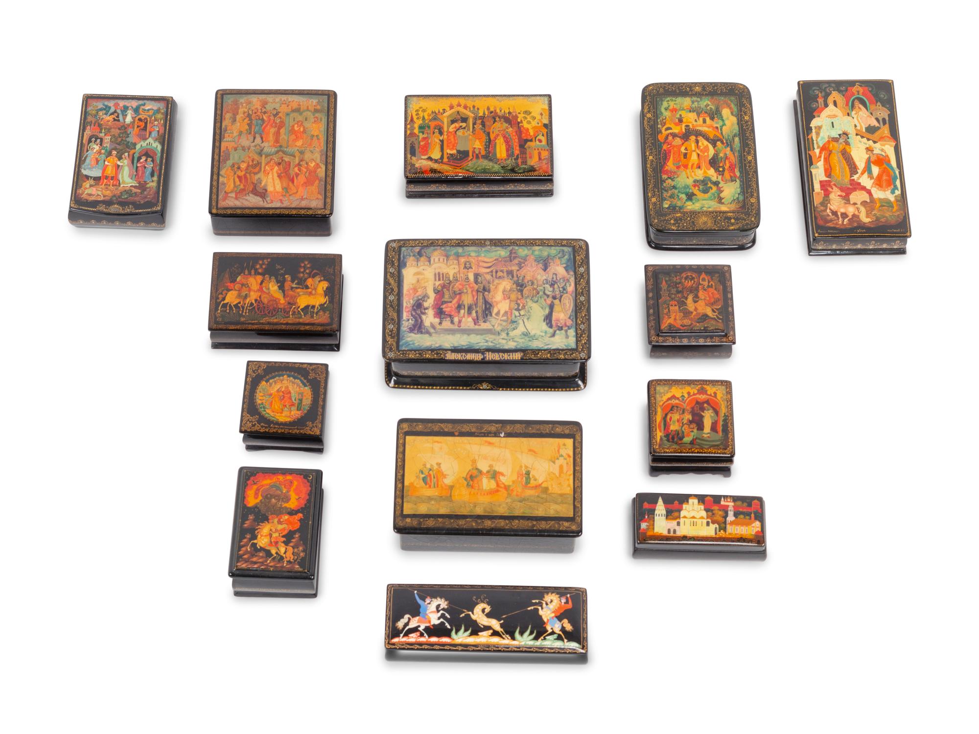 Fourteen Russian Lacquer Boxes