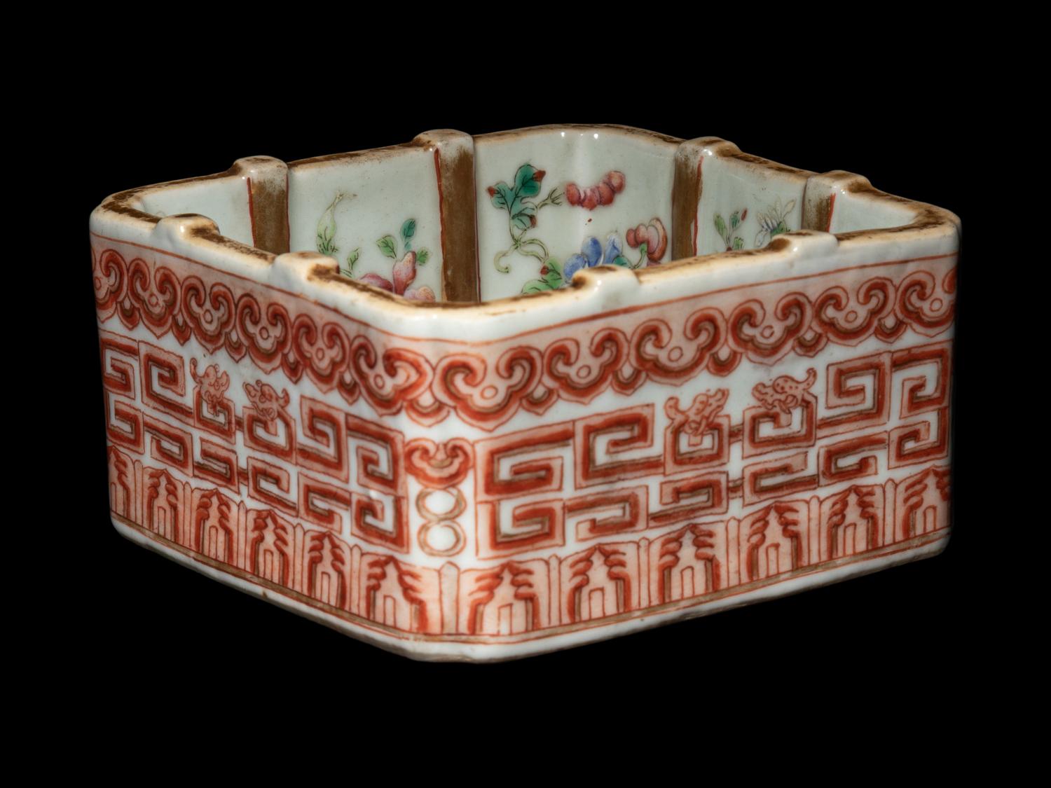 A Famille Rose Porcelain Square Brush Washer