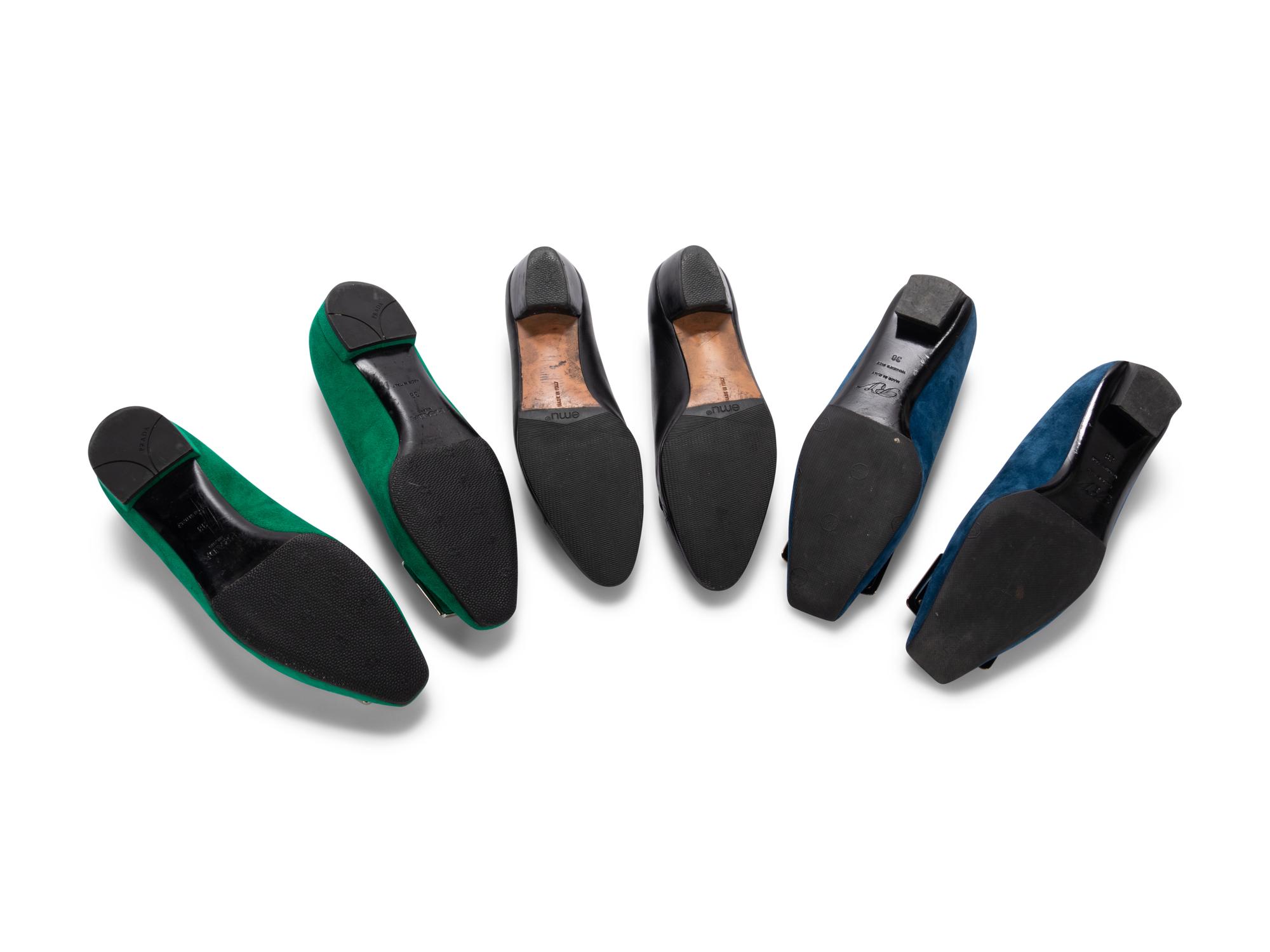Three Pairs of Designer Shoes; One Roger Vivier, One Prada, One Salvatore Ferragamo, 2000-2010s
