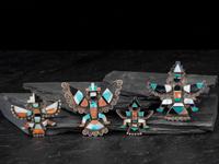 Zuni Silver and Mosaic Inlay Knifewing Pins / Brooches