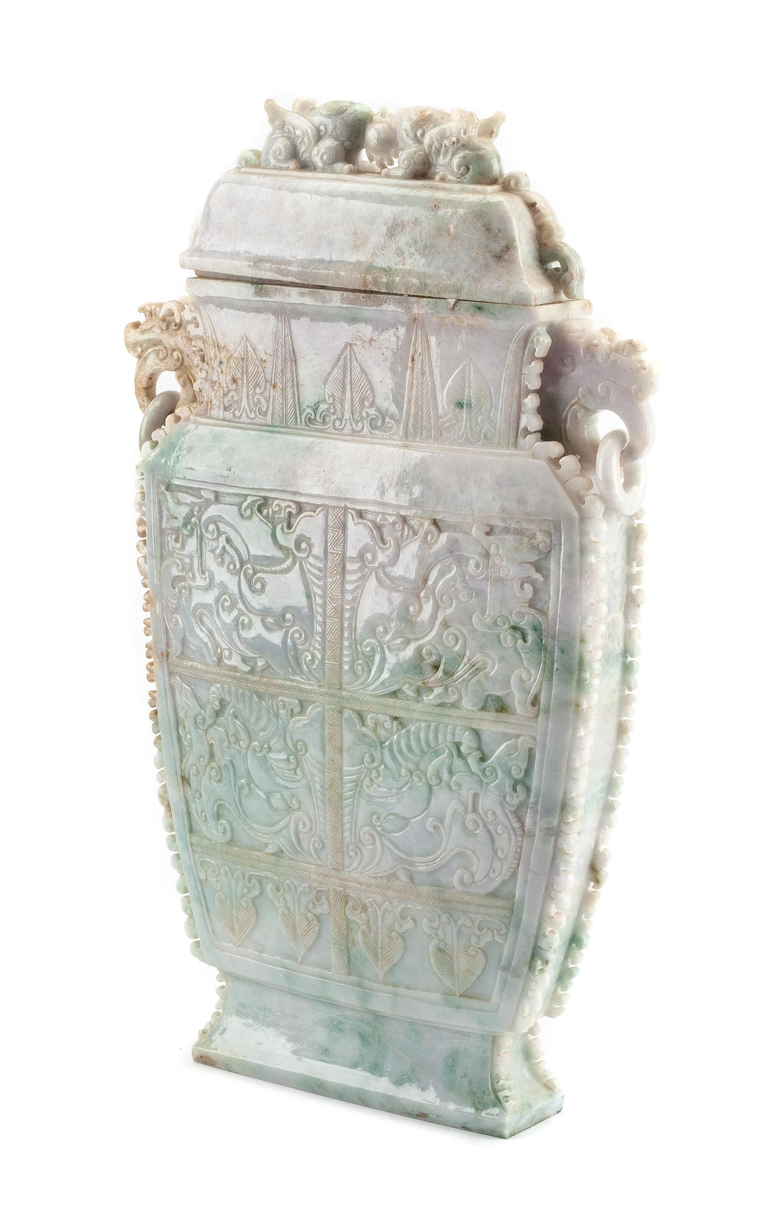 A Burmese Jade Covered Urn Height 19 inches.