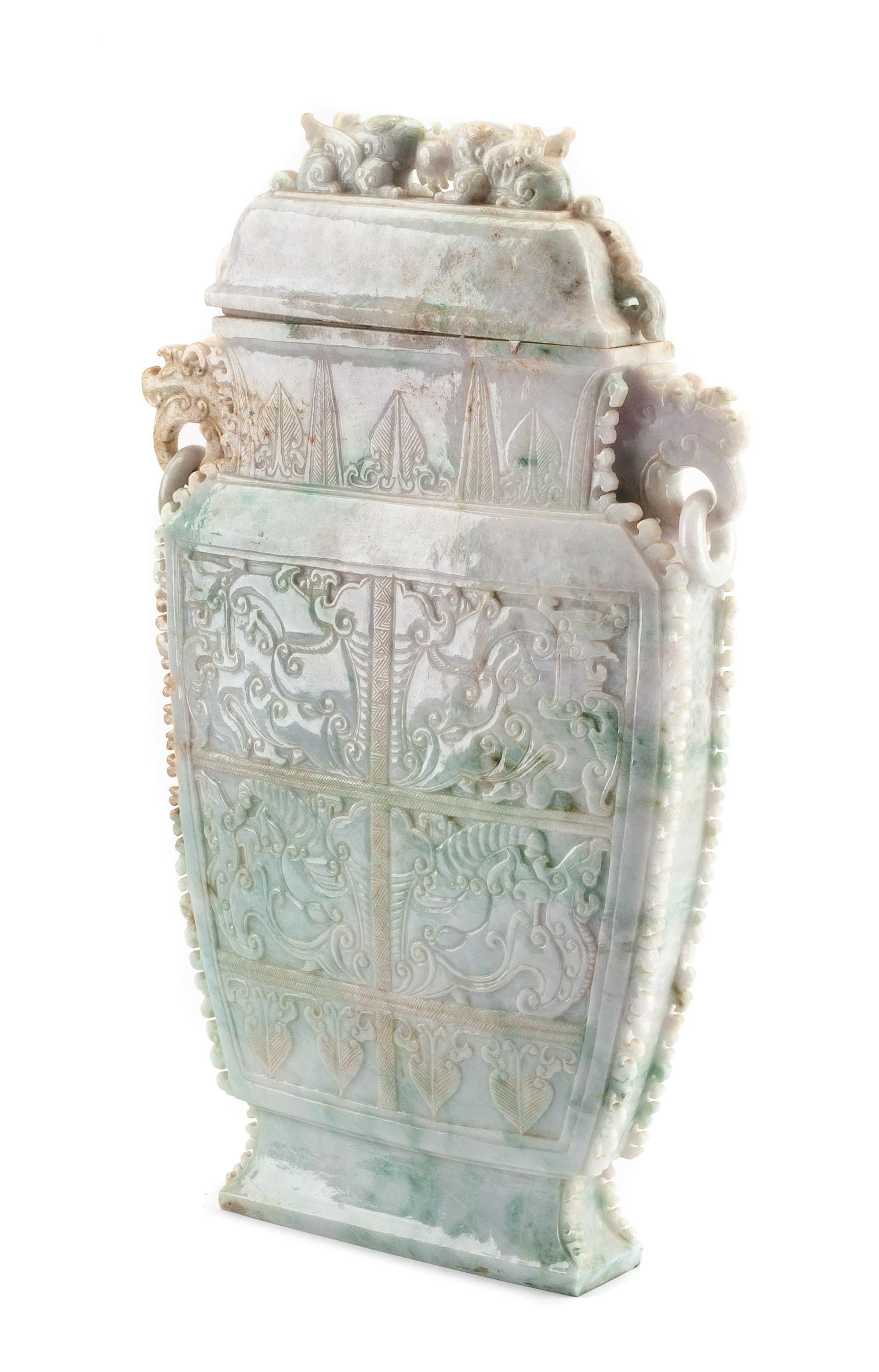 A Burmese Jade Covered Urn Height 19 inches.