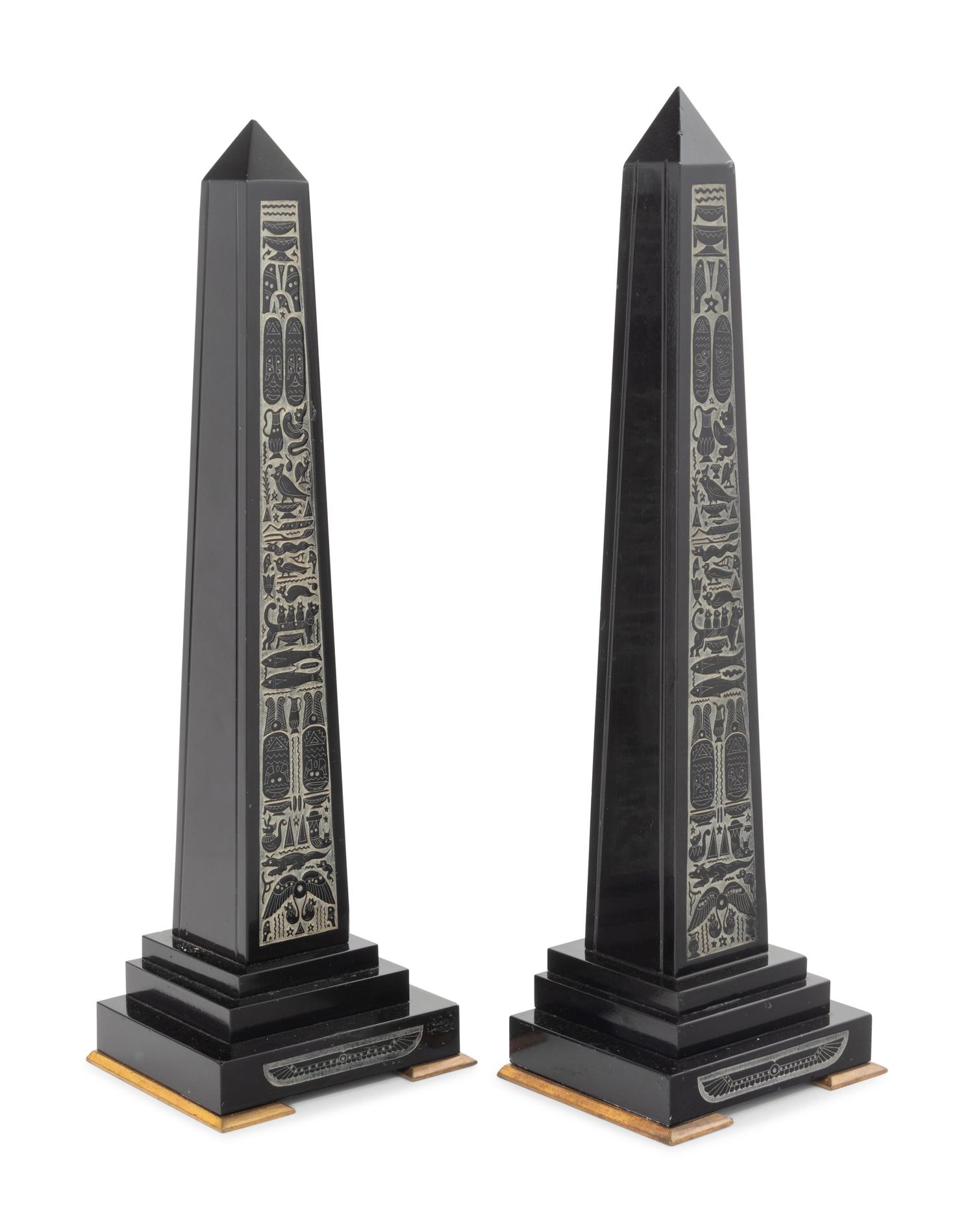 A Pair of Black Marble Obelisks