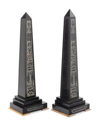 A Pair of Black Marble Obelisks