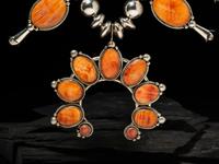 Navajo Sterling Silver and Spiny Oyster Squash Blossom Necklace