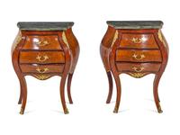 A Pair of Louis XV/XVI Transitional Style Gilt Metal Mounted Marble-Top Commodes