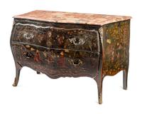 A Louis XV Gilt Bronze Mounted Painted Marble-Top Commode