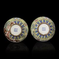 A pair of Chinese Canton Enamel Garlic--Head Vases, Republic Period 民國 廣式銅胎畫琺琅人物圖蒜頭瓶一對