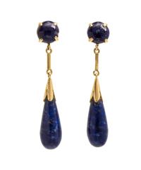 A Pair of 14 Karat Yellow Gold and Lapis Lazuli Dangle Earrings, 3.10 dwts.