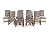 A Set of Eight Spanish Baroque Style Walnut Dining Chairs