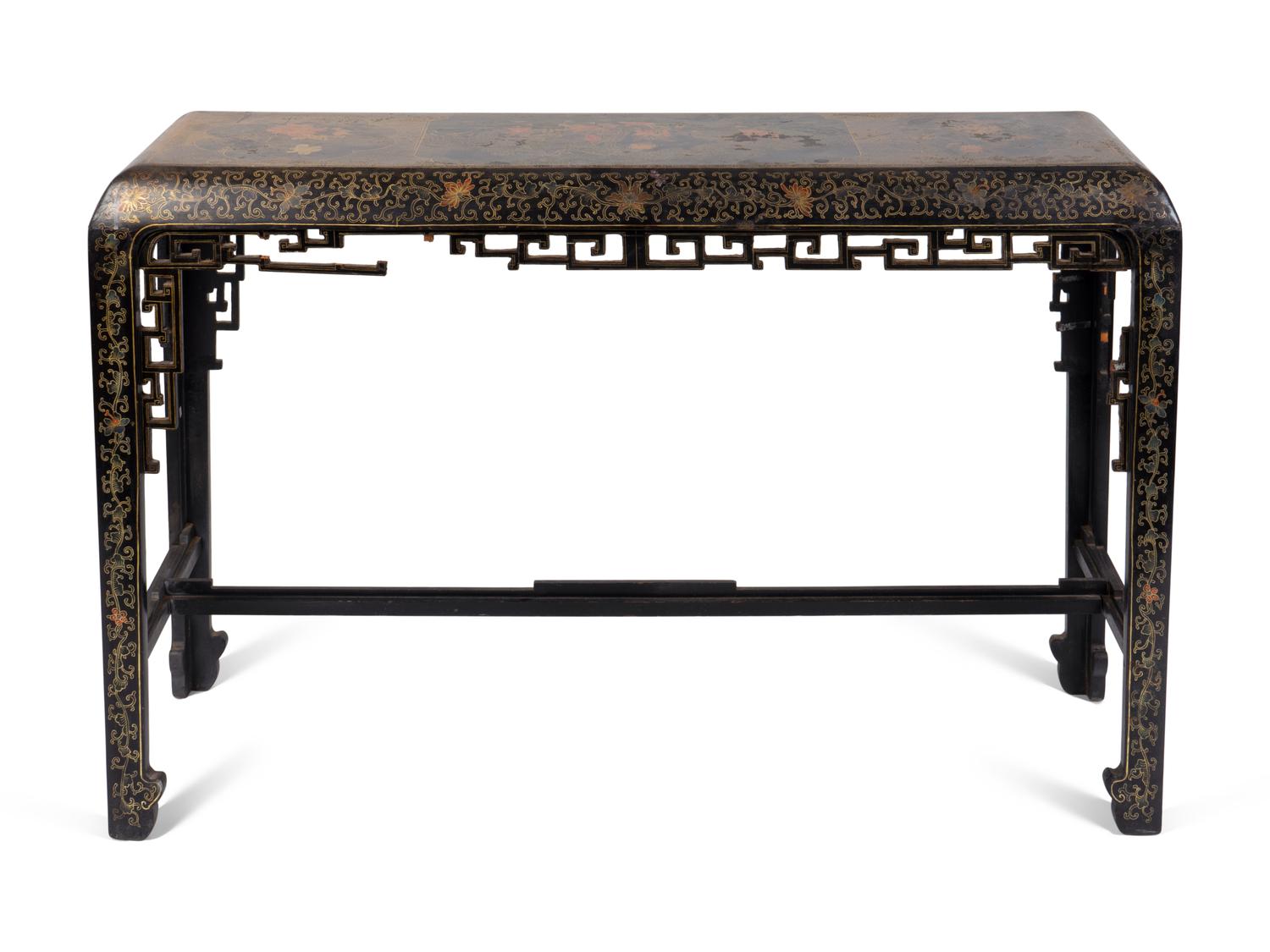 A Chinese Black and Gilt Lacquer Console Table — 20TH CENTURY