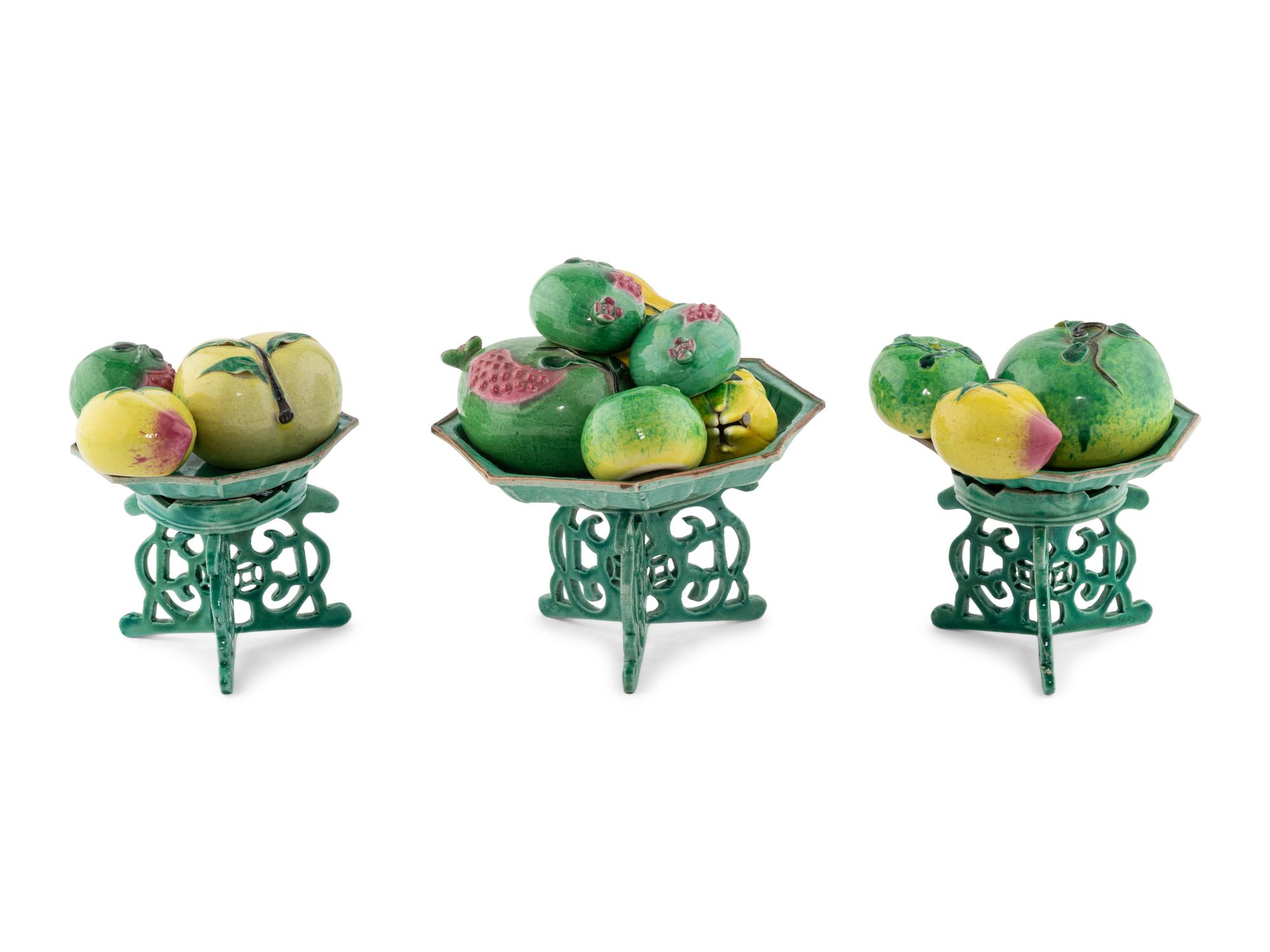 Three Sets of Chinese Famille Rose 'Fruit' Porcelain Articles