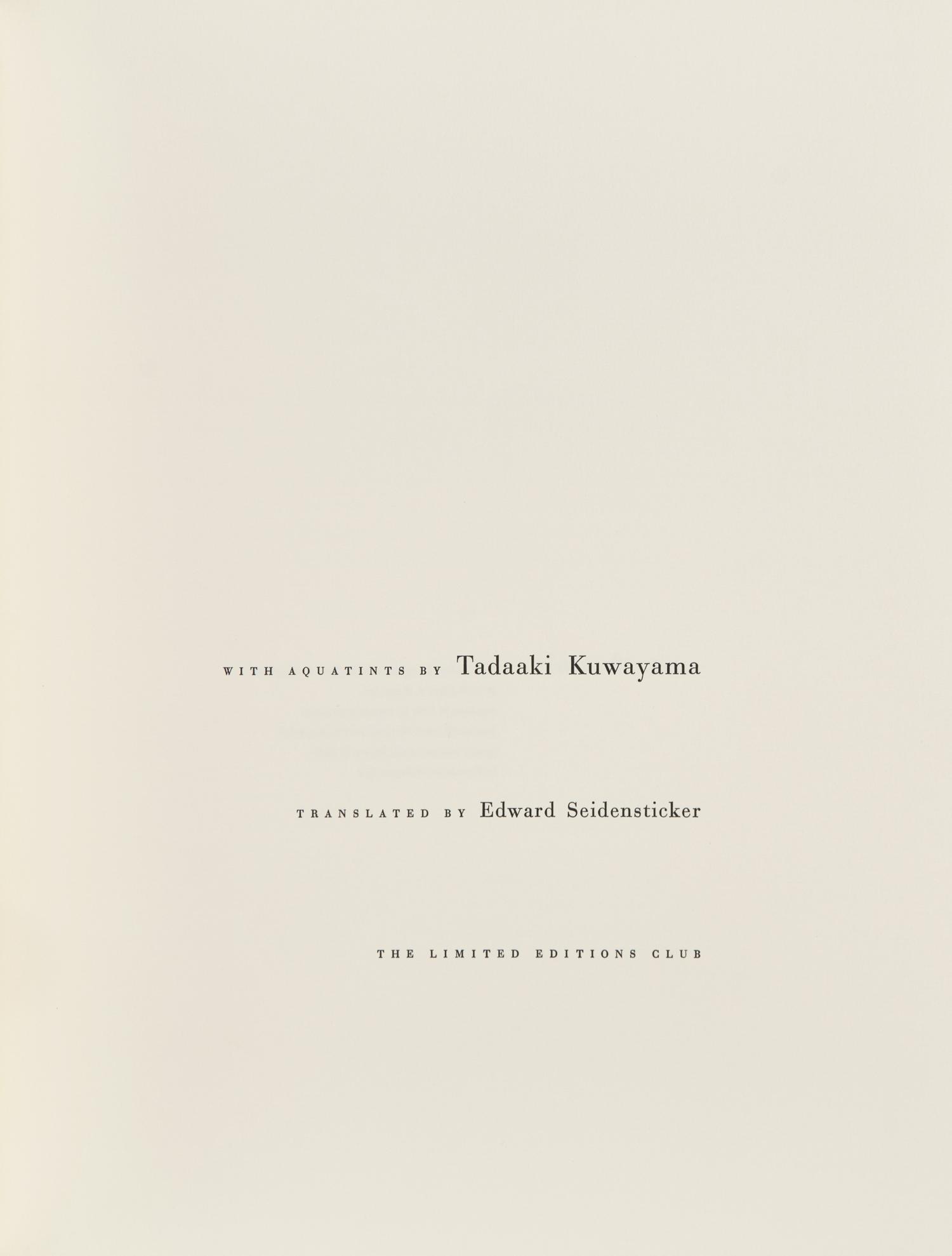 [LIMITED EDITIONS CLUB]. KAWABATA, Yasunari (1899-1972). Snow Country . New York: The Limited Editions Club, [1990].