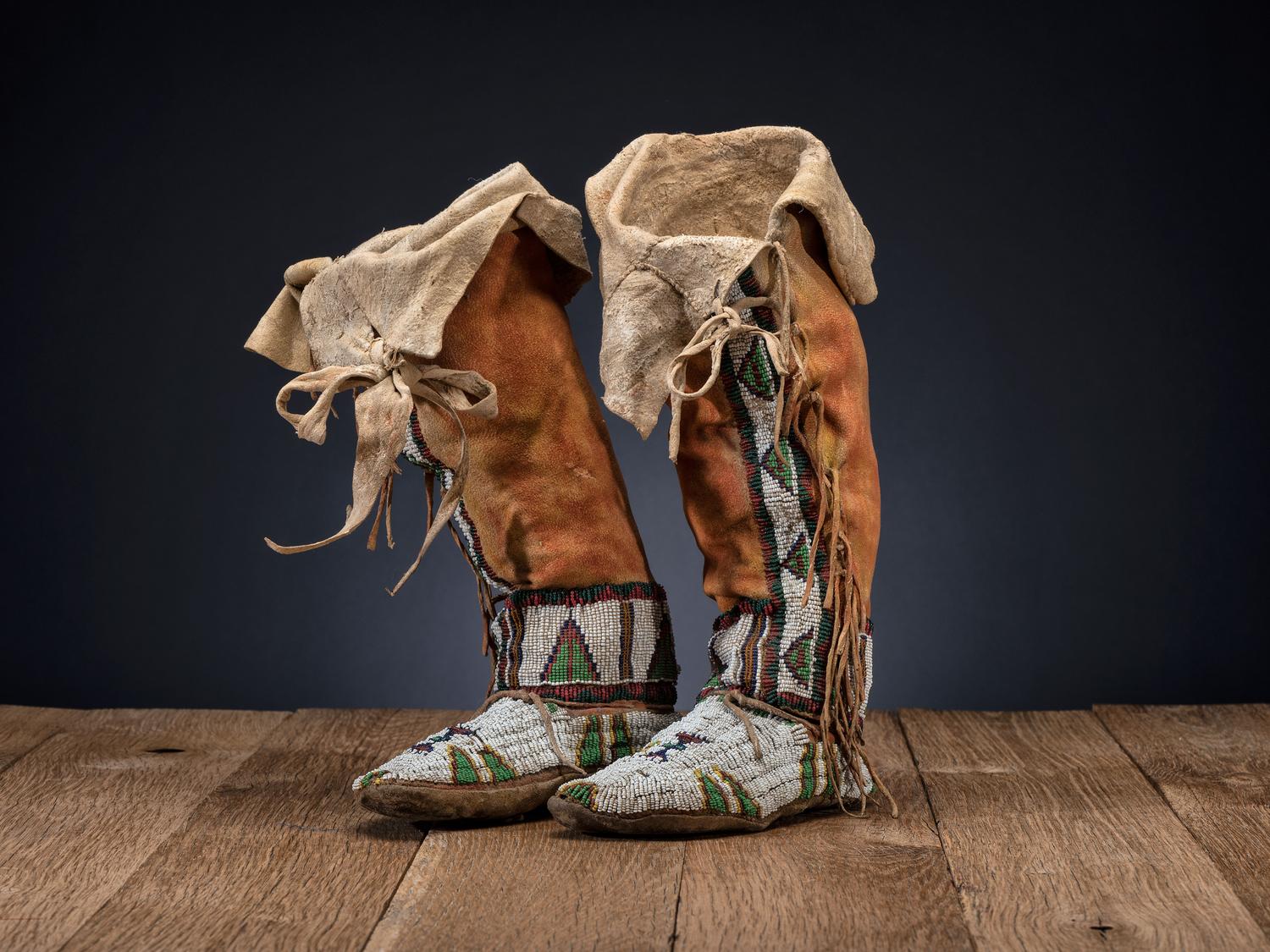 Northern Plains Beaded Hide Moccasins with Leggings