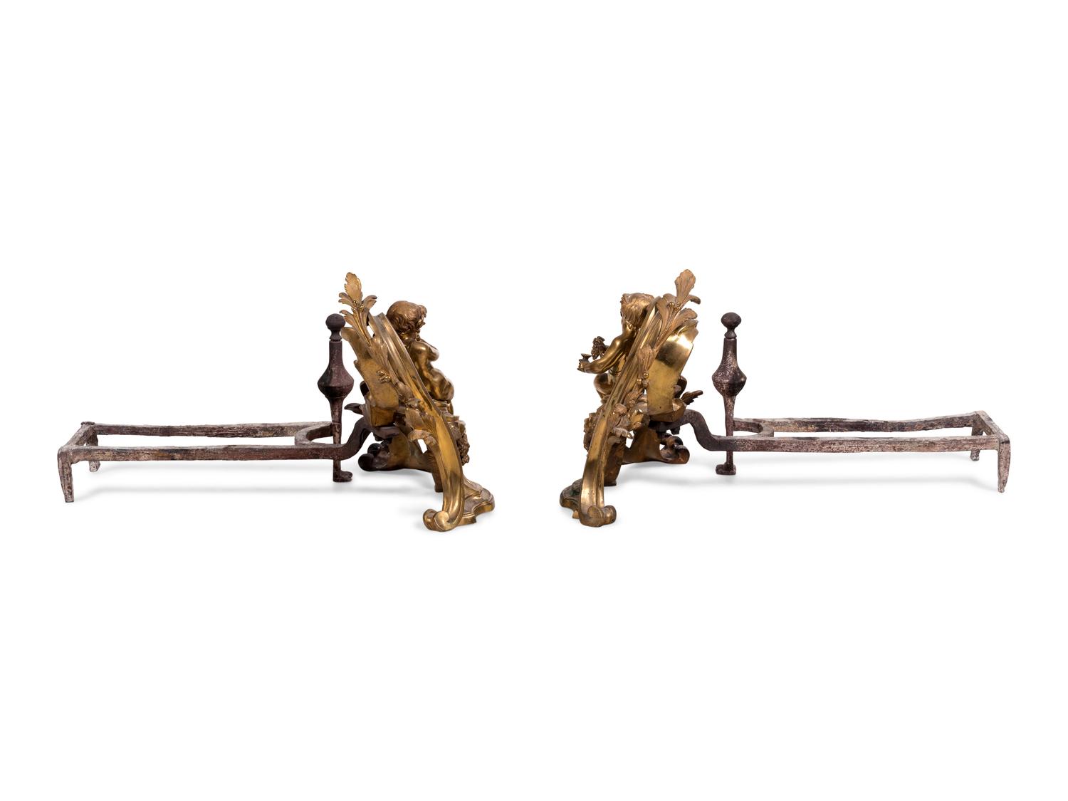 A Pair of Continental Gilt Bronze Figural Chenets
