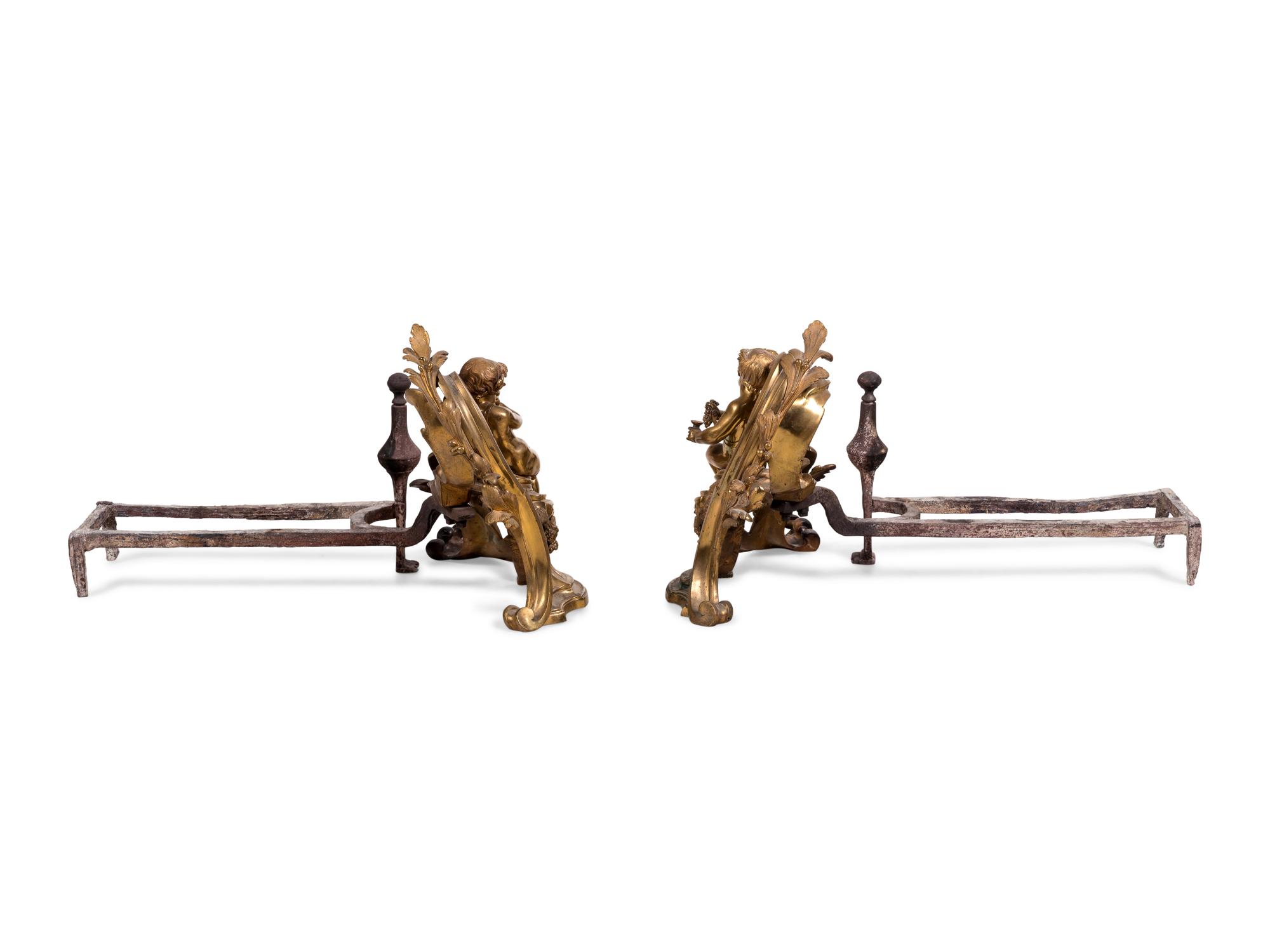 A Pair of Continental Gilt Bronze Figural Chenets