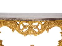 A Pair of Louis XV Style Giltwood Marble-Top Console Tables
