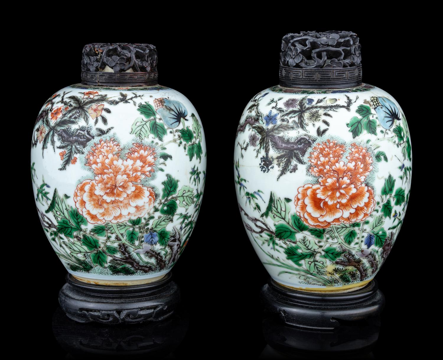 A Pair of Famille Verte Porcelain Jars