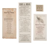 [LINCOLNIANA]. 4 items, incl. Lincoln and Johnson electoral tickets for California, Iowa, and Mass.