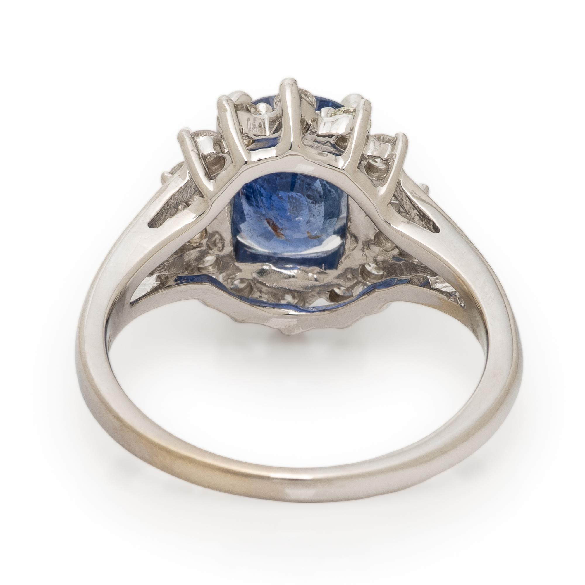 Sapphire, Diamond, and White Gold Ring