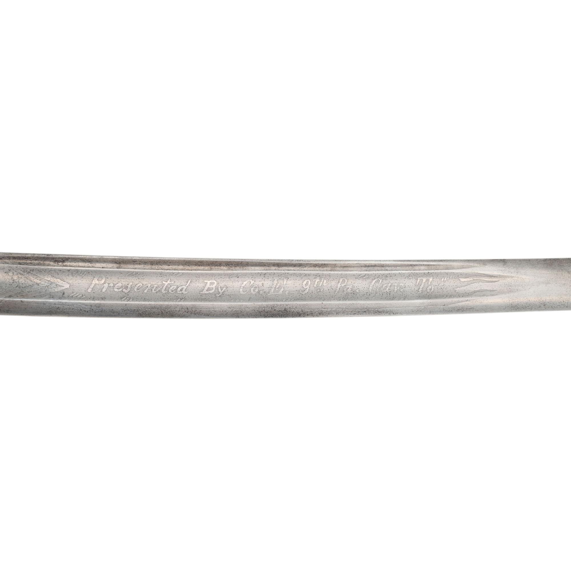 Sauerbier Cavalry Officers' Saber with Etched Blade Presentation to Lieutenant Sullivan 9th PA Cavalry - KIA at Tomkinsville, KY - Fighting John Hunt Morgan's Men