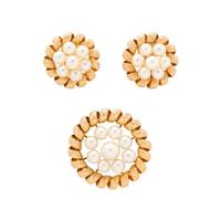 YELLOW GOLD AND CULTURED PEARL BROOCH AND CLIP EARRINGS