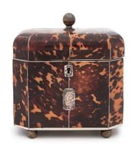 A Regency Tortoise Shell Veneered and Silver-Lined Tea Caddy