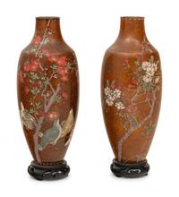 A Pair of Japanese Cloisonné Enameled Vases