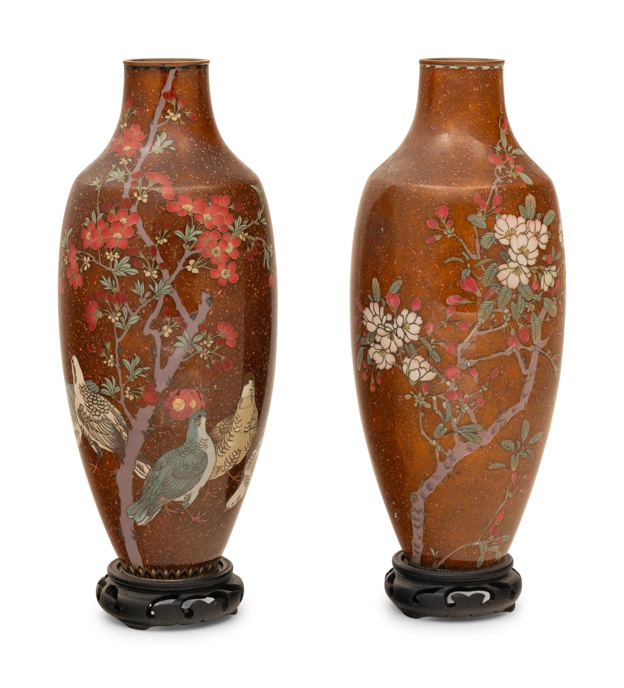 A Pair of Japanese Cloisonné Enameled Vases