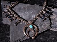 Navajo Silver and Turquoise Squash Blossom Necklace