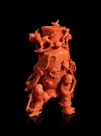 A Carved Red Coral 'Boy' Snuff Bottle