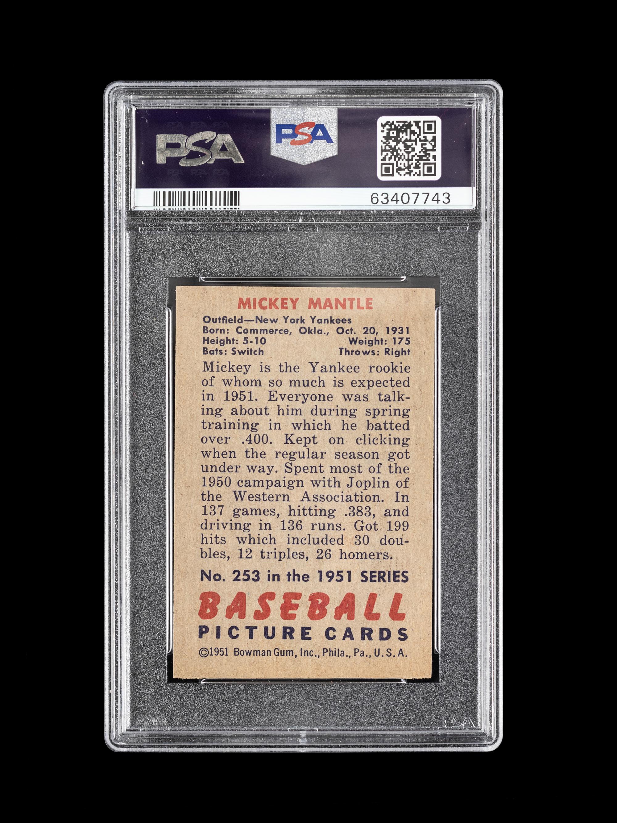 A 1951 Bowman Mickey Mantle Rookie Baseball Card No. 253 (PSA 3 VG)