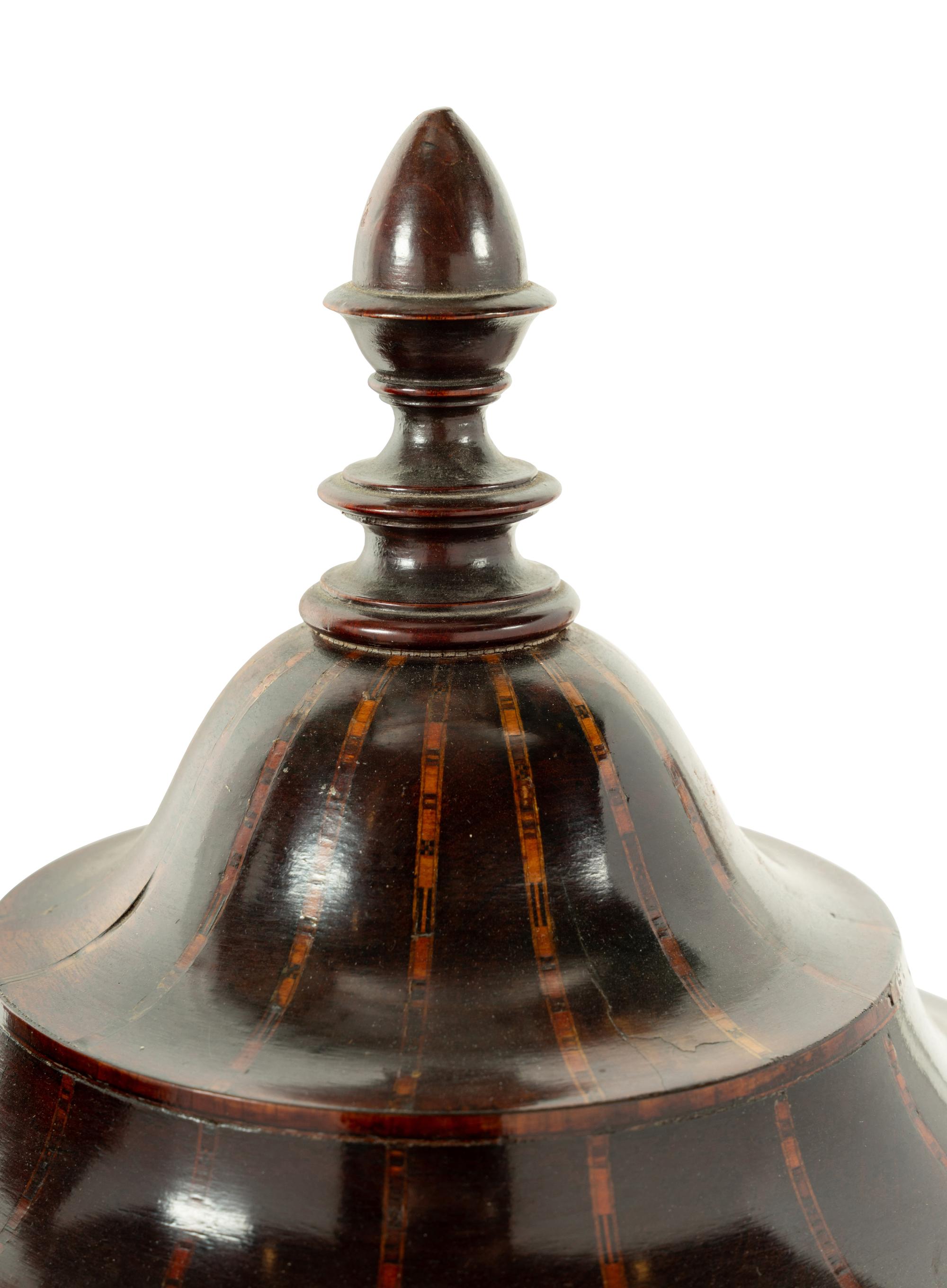 A Pair of English Mahogany and Satinwood Cutlery Urns